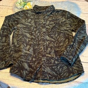 Houston White For Target Green Leaf Print Corduroy Button Down sz L